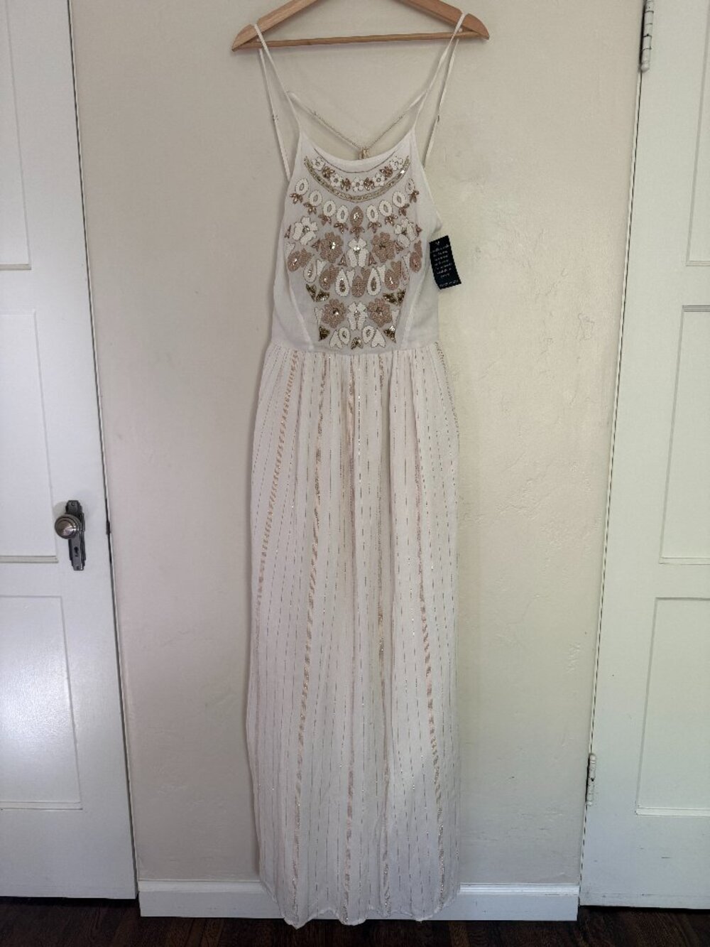 White Beaded Halter Maxi Gown